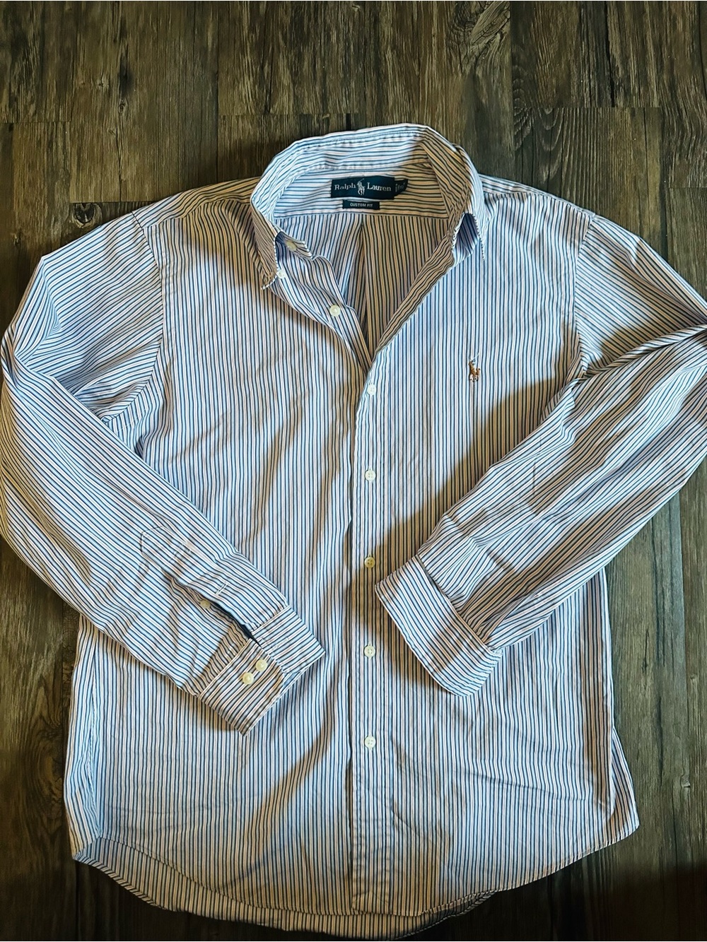 Ralph Lauren Blue and White Striped Cotton Button-Down Shirt